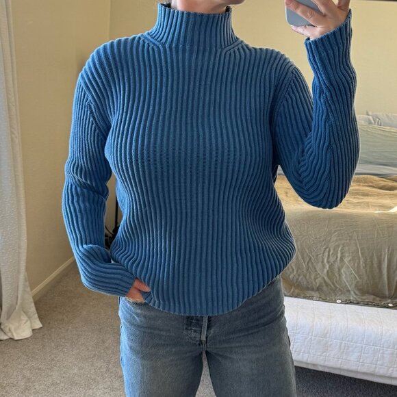 Vintage Gap Cobalt Blue Thick Cotton Rib Knit Mock Neck Sweater - Picture 1 of 9